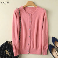 Women Cardigan Large Size Warm Pure Mink Cashmere Sweaters O-neck Loose Coat Female Sweater Ladies' Jacket Solid Knit Cardigans