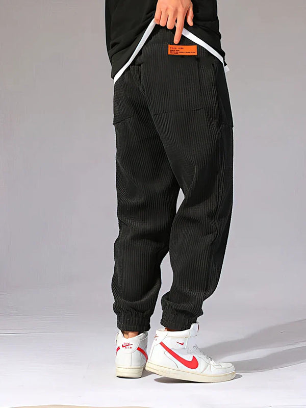 Autumn Winter Warm Motorcycle Jogger Corduroy Pants Men Tech Fleece Sweatpants Casual Harem Pants Male Sport Thermal Trousers